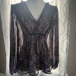 Maurices Sheer Black and Purple Blouse